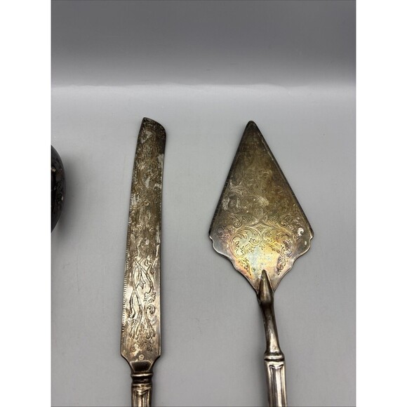 Princess House Silver Plated Serving Set Cake Server & Knife & Salad Tongs Italy - Picture 2 of 11